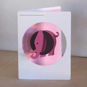 Elefant in card, pink, assorted