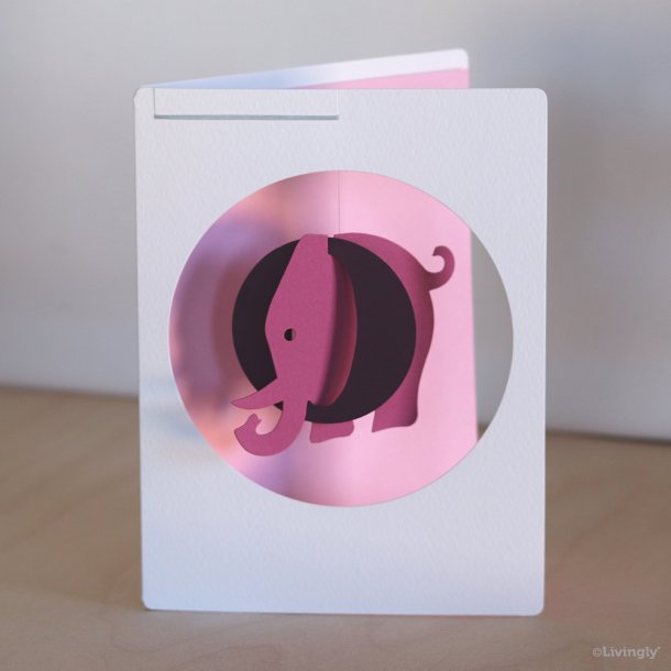 Elefant in card, pink, assorted