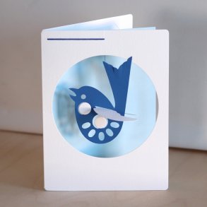 Bird in card, blue in white