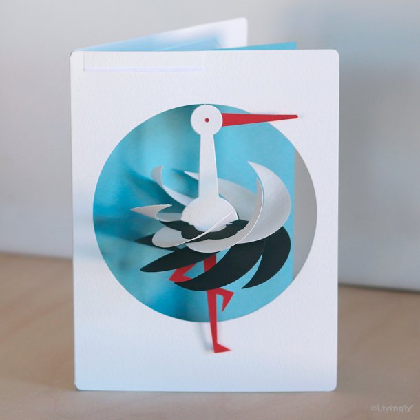 Stork in card, blue