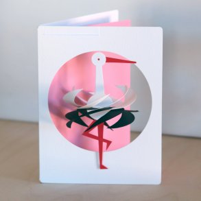 Stork in Card, pink