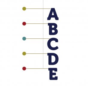 Letter Mobile, 5 letters, blue