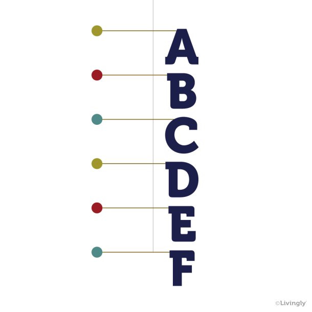 Letter Mobile, 6 letters, blue
