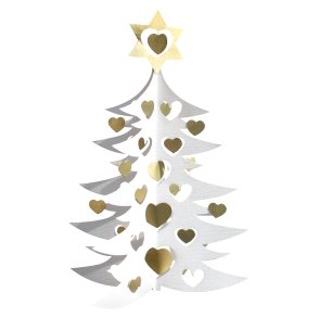 Christmas Tree w. Hearts, White/gold