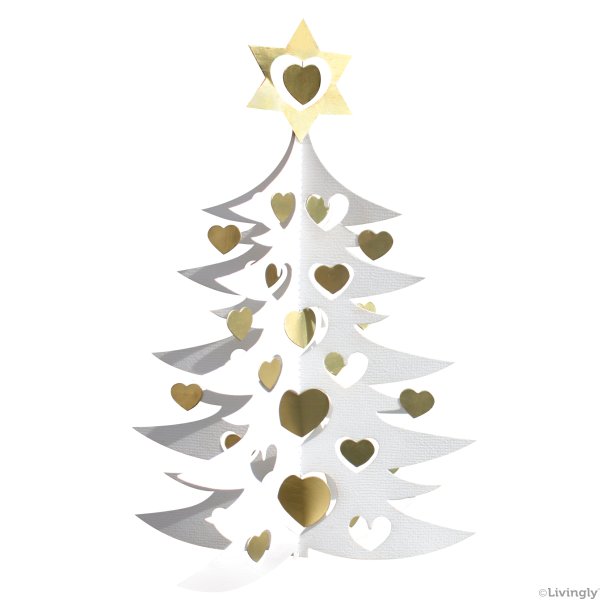 Juletræ m/hjerter dobbelt 27 cm Hvid/guld 