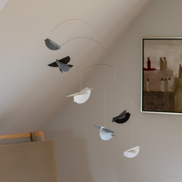 Bird Mobile, grey/silver/white