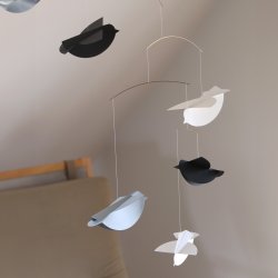 Fuglemobile, gr/slv/hvid  