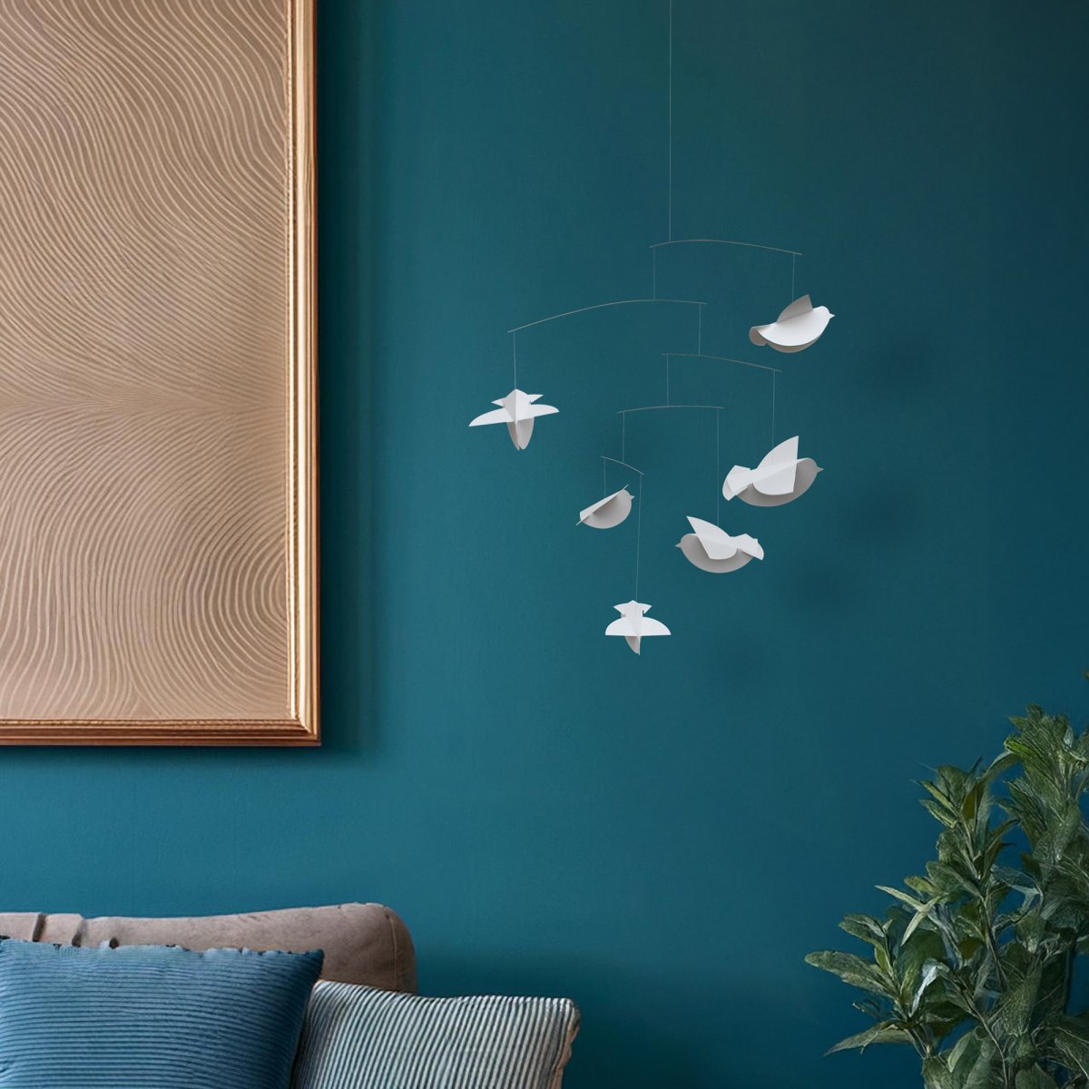 Bird Mobile, white - kinetic sculpture - Livingly Mobiles