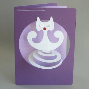 Spiral Cat in Card, white-purple