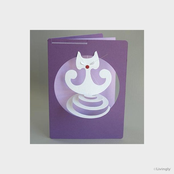 Spiral Cat in Card, white-purple