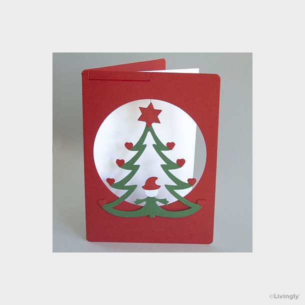 Juletræ m/nisse i kort 12,5*17 cm, rødt  kort 