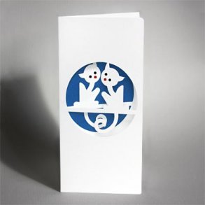 Cat Card, 3-sided, white/blue