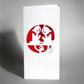 Cat Card, 3-sided, white/red