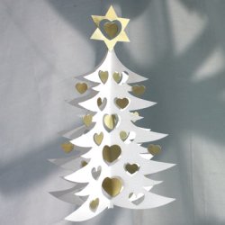 Christmas Tree w. Hearts, White/gold