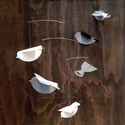 Fuglemobile, gr/slv/hvid  