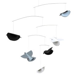 Fuglemobile, gr/slv/hvid  