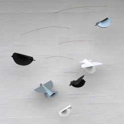 Fuglemobile, gr/slv/hvid  