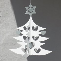 Christmas Tree w. Hearts, dbl. 18 cm, white/silver