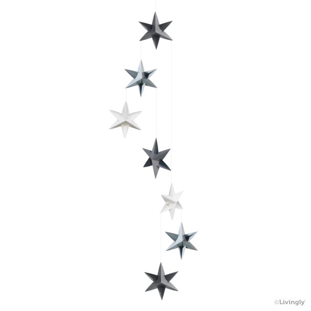 Stjernemobile, 120 cm, gr-slv-hvid  